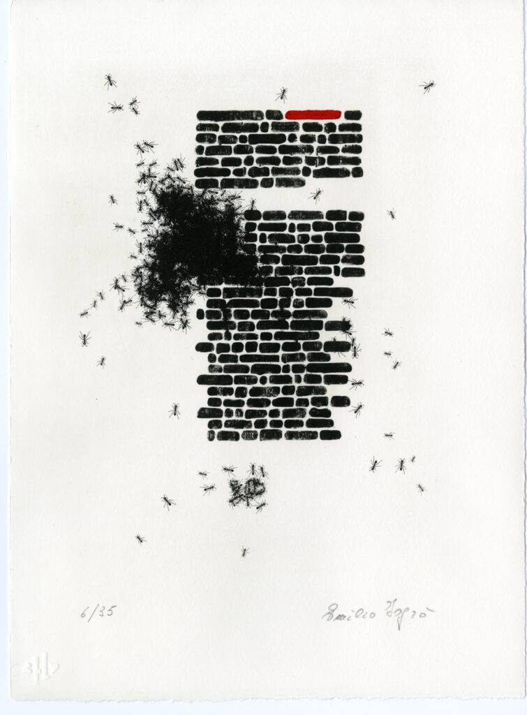 Emilio Isgrò, Inferno, 2018, impressione su matrice fotopolimerica
